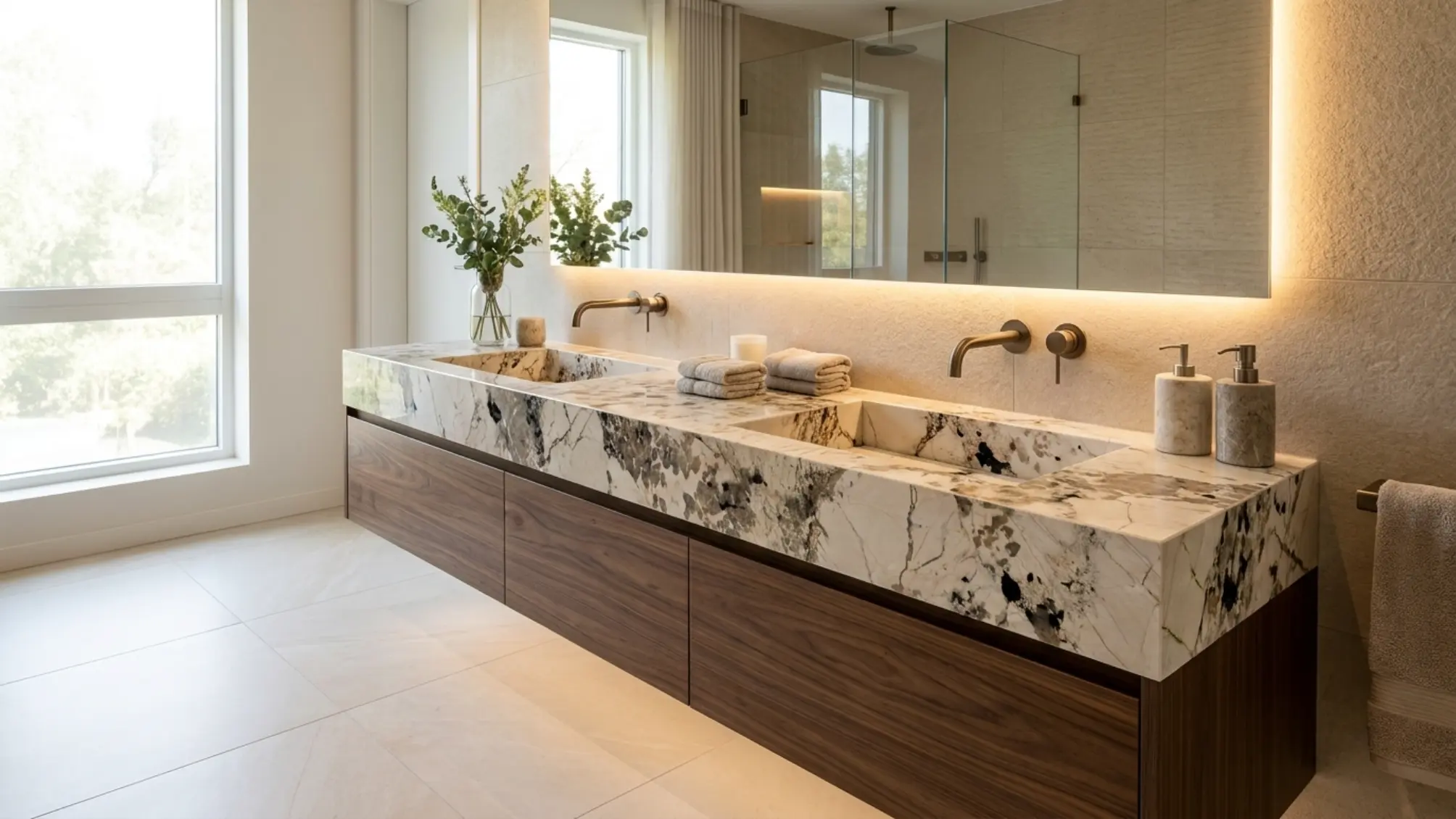 Double vanity composition using Patagonia Granite