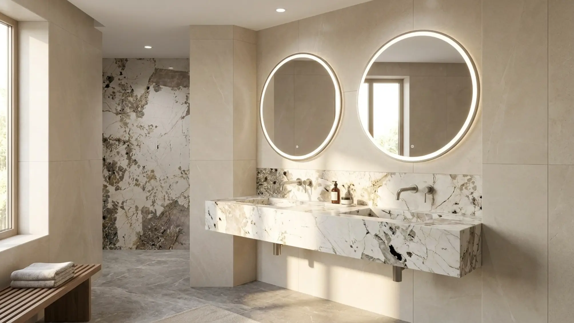 Natural stone vanity application with Patagonia Granite