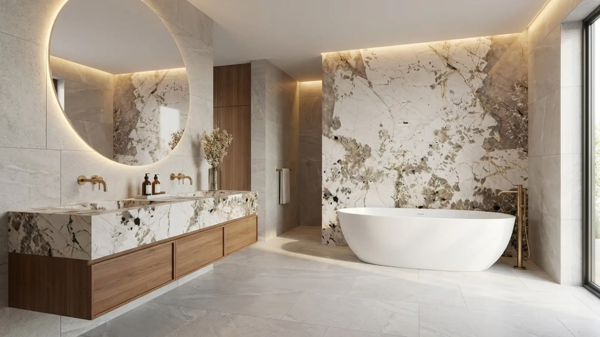 Vanity and feature wall using Patagonia Granite