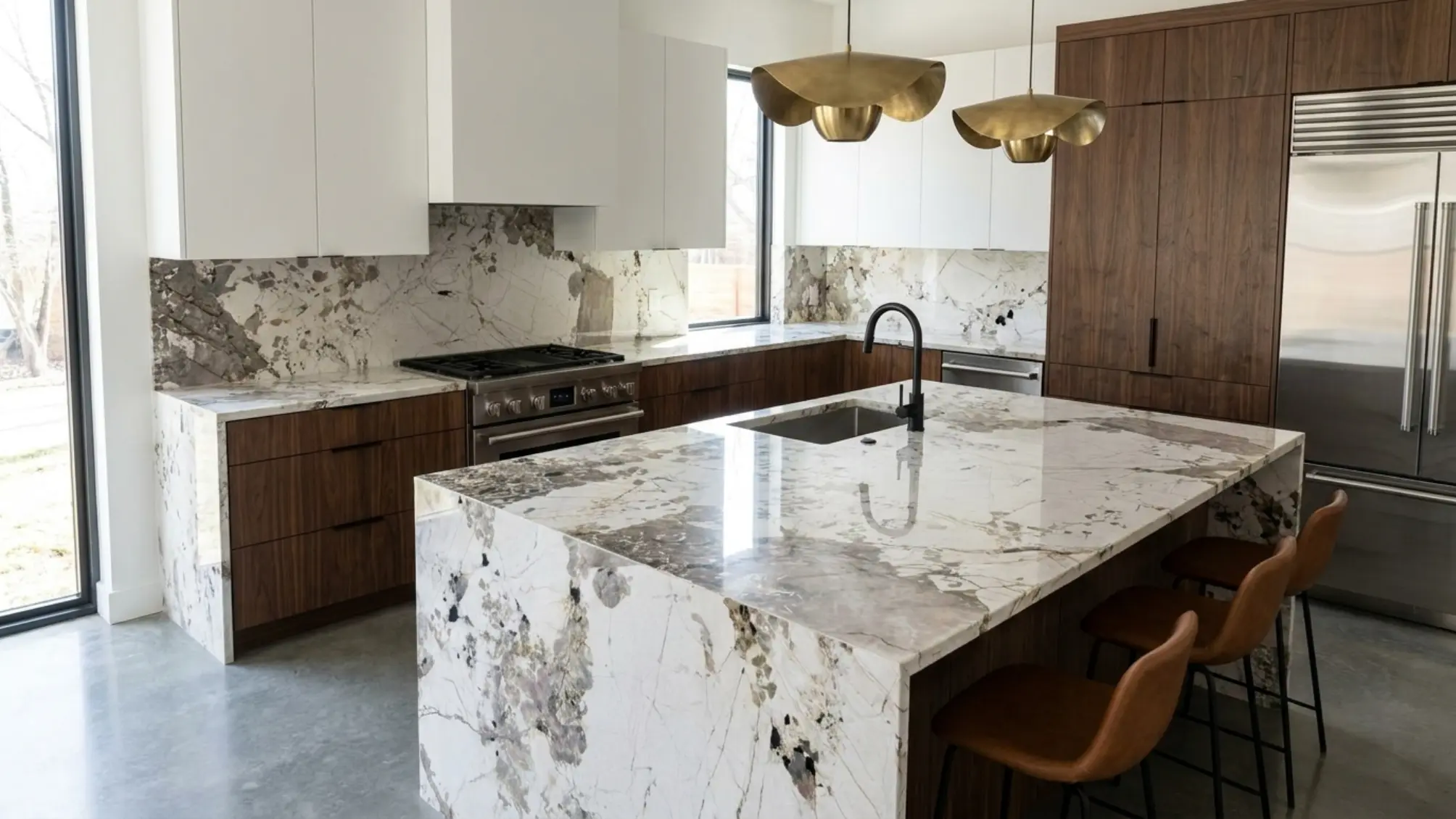Sculptural kitchen island application with Patagonia Granite