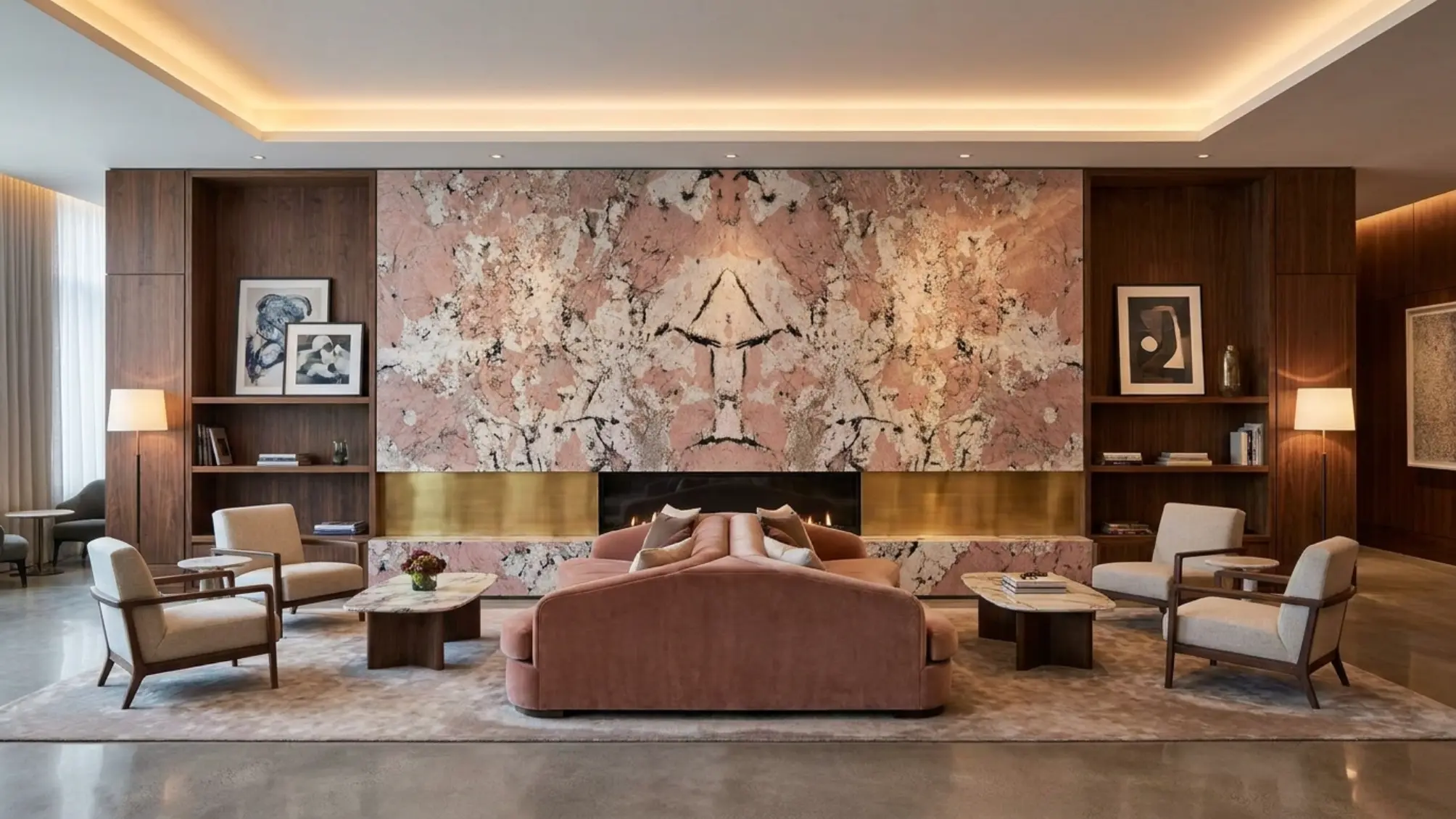 Large-format focal wall application with Patagonia Granite