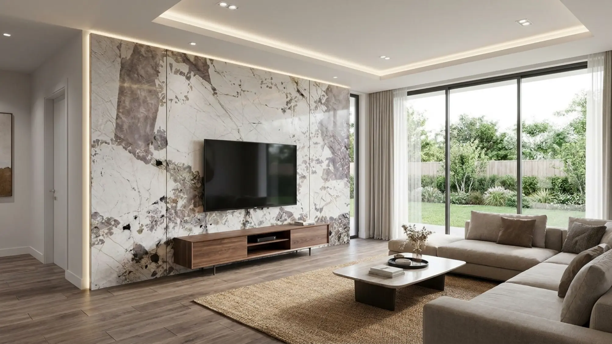 Patagonia television wall using Patagonia Granite