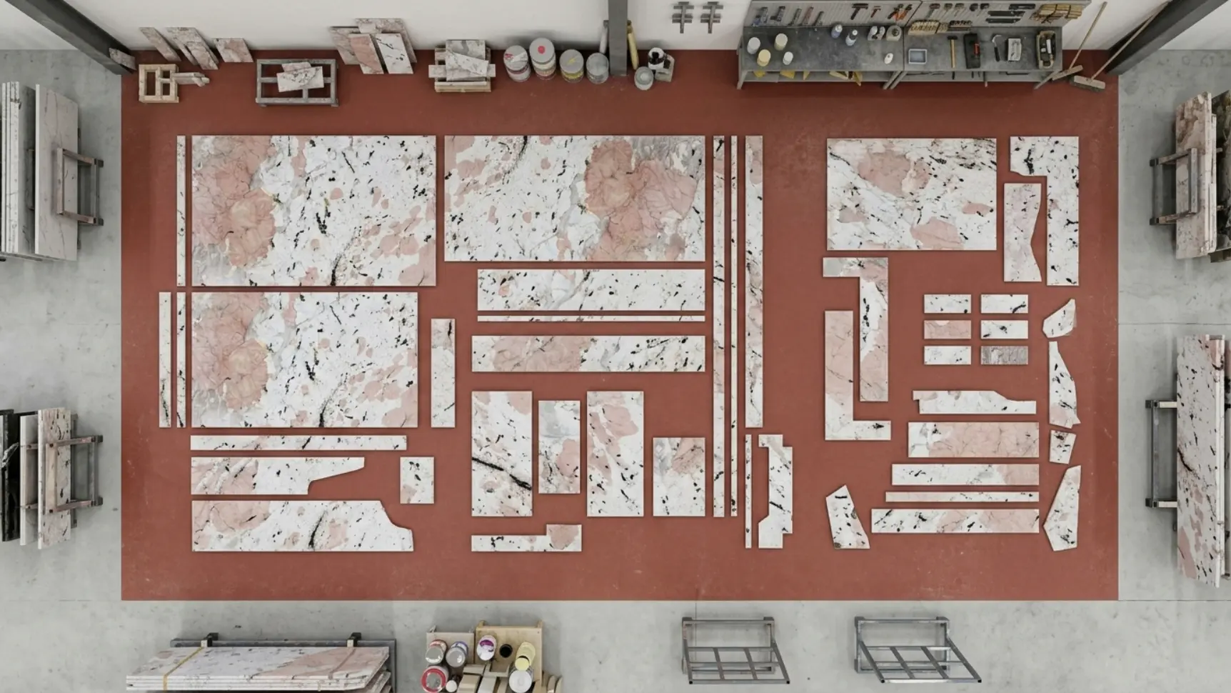 Dry layout & vein planning for natural stone projects